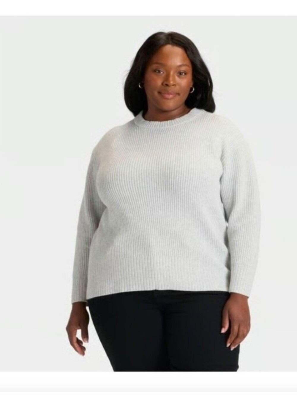 Ava & Viv Women's Long Sleeve Crewneck Pullover Sweater Light Gray Size 3X